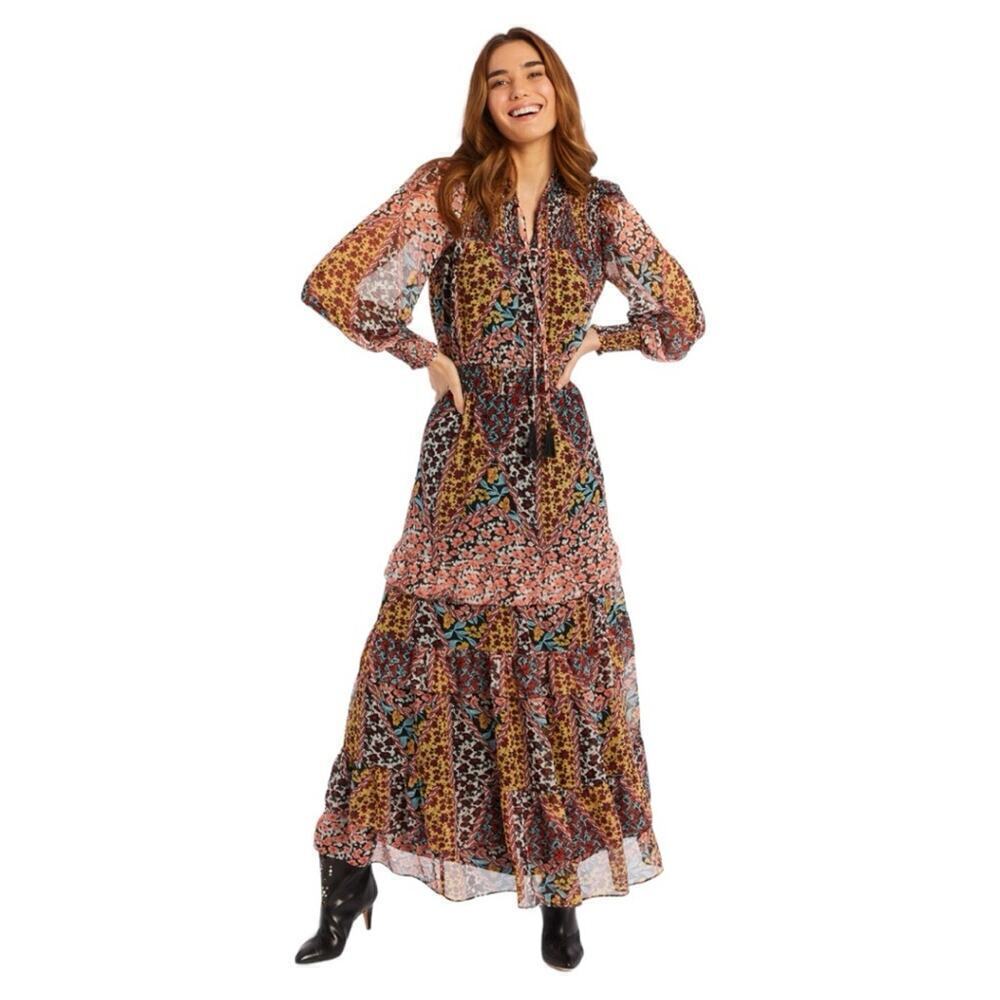 NWT Allison NY Gigi Maxi Dress Floral Patchwork Long Sleeve Bohemian Size Small